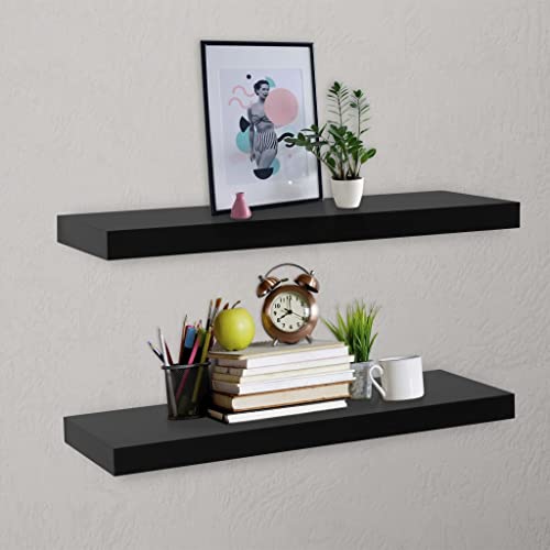 WRJENFSC Wandregal Set 2 Stück Schwarz 80x20x3,8 cm Schweberegale mit Unsichtbarer Montage für Bücher Deko Wohnzimmer Bad von WRJENFSC