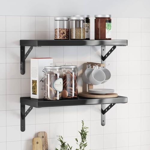 WRJENFSC Wandregal Set 2 Stück Schwarz Edelstahl 50x23,5x3 cm Schweberegal Platzsparend für Wohnzimmer Schlafzimmer Büro Dekoration WRJENFSC Wandregal Set 2 Stück Schwarz Edelstahl 50x23,5x3 cm Schweberegal Platzsparend für Wohnzimmer Schlafzimmer Büro Dekoration von WRJENFSC
