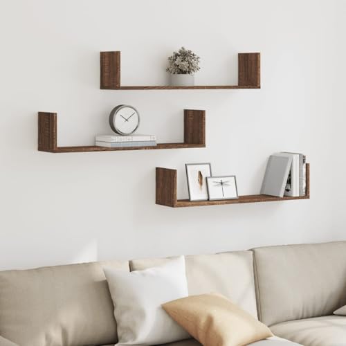 WRJENFSC Wandregal Set 3 STK Eichen-Optik Holzwerkstoff 80x18x18 cm Schmal Schwebend für Wanddeko Bücher Pflanzen in Wohnzimmer Küche Bad von WRJENFSC