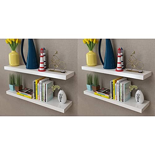 WRJENFSC Wandregal Set 4 STK. Weiß 80 cm mit Unsichtbarem Montagesystem für Bücher Deko in Wohnzimmer Küche Bad von WRJENFSC