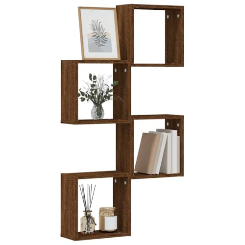 WRJENFSC Wandregal Set 4 Stück Braun Eichen-Optik Würfelregal 30x15x30 cm aus Holzwerkstoff – Multifunktionales Regal für Deko Bücher CDs in Wohnzimmer Büro Bad von WRJENFSC