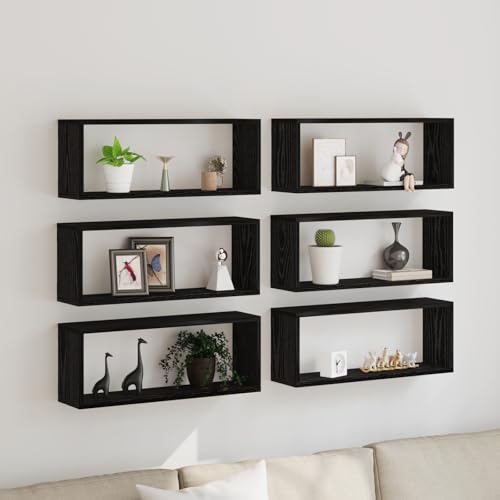 WRJENFSC Wandregal Set 6 Stück Schwarz Eiche Holzwerkstoff 60x15x23 cm Schmal Modernes Design für Deko Bücher in Wohnzimmer Büro Flur von WRJENFSC