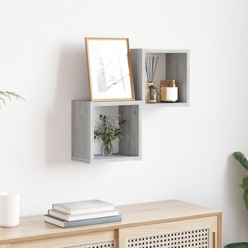 WRJENFSC Wandregal Set aus Holzwerkstoff Grau Sonoma 2 Stück Schwebendes Regal Quadratisch 30 cm Minimalistisches Design für Wohnzimmer Schlafzimmer Büro Dekoration von WRJENFSC