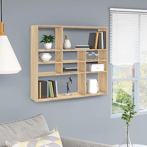 WRJENFSC Wandregal Sonoma-Eiche 90x16x78 cm mit 10 offenen Fächern Robustes Holzwerkstoff Regal für Wohnzimmer Bad Küche Dekoration WRJENFSC Wandregal Sonoma-Eiche 90x16x78 cm mit 10 offenen Fächern Robustes Holzwerkstoff Regal für Wohnzimmer Bad Küche Dekoration von WRJENFSC