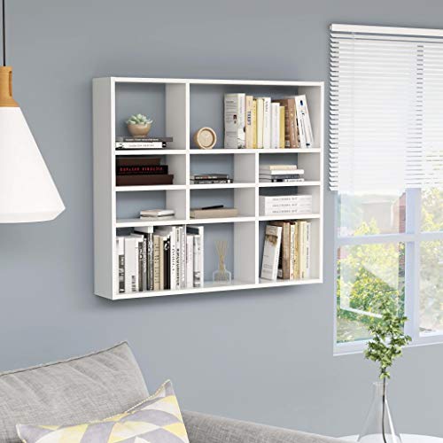 WRJENFSC Wandregal Weiß Holzwerkstoff 90x16x78 cm mit 10 offenen Fächern für Bücher Deko Pflanzen Robust und Langlebig in Wohnzimmer Bad Küche von WRJENFSC