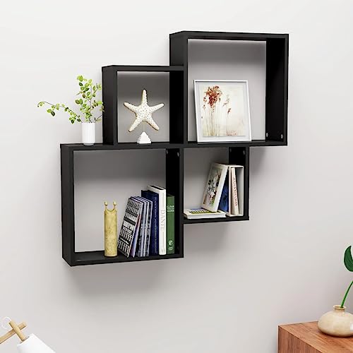WRJENFSC Wandregal Würfel Schwarz Holzwerkstoff 80x15x78,5 cm Schmal Regal mit Mehreren Fächern Modernes Design für Wohnzimmer Bad Büro Bücher Deko von WRJENFSC