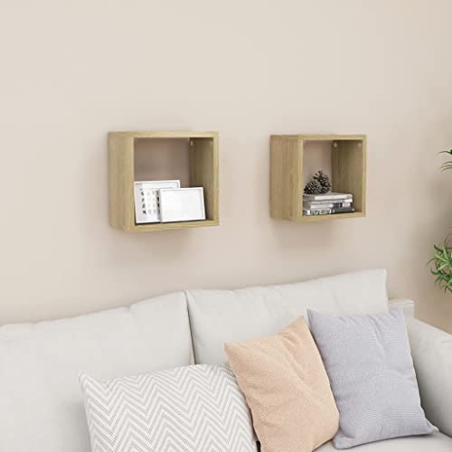 WRJENFSC Wandregal Würfel Set 2 Stück Schwebendes Regal Sonoma-Eiche aus Holzwerkstoff 26x15x26 cm Robustes Design für Deko Bücher Gewürze in Wohnzimmer Küche oder Schlafzimmer von WRJENFSC