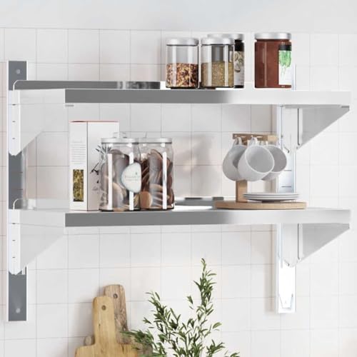 WRJENFSC Wandregal mit 2 Böden 75x30x60 cm Edelstahl Silber Schwebend Robust Platzsparend mit Erhöhten Kanten für Wohnzimmer Küche Badezimmer WRJENFSC Wandregal mit 2 Böden 75x30x60 cm Edelstahl Silber Schwebend Robust Platzsparend mit Erhöhten Kanten für Wohnzimmer Küche Badezimmer von WRJENFSC