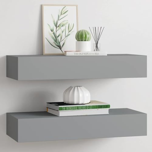 WRJENFSC Wandregal mit Schublade Grau 2 Stück 60x23,5x10 cm MDF Metall Schweberegal Kleines Wandregal für Wohnzimmer Schlafzimmer WRJENFSC Wandregal mit Schublade Grau 2 Stück 60x23,5x10 cm MDF Metall Schweberegal Kleines Wandregal für Wohnzimmer Schlafzimmer von WRJENFSC