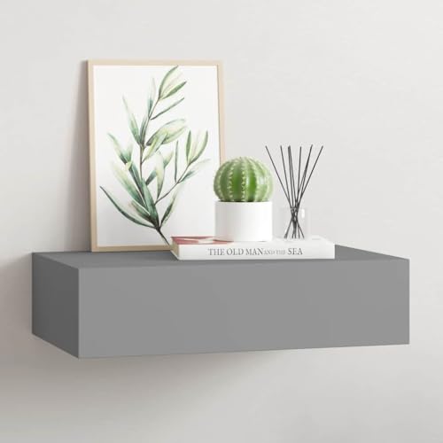 WRJENFSC Wandregal mit Schublade Grau 40x23,5x10 cm MDF Metall Schweberegal Kompakt für Wohnzimmer Schlafzimmer Deko Bücher Pflanzen WRJENFSC Wandregal mit Schublade Grau 40x23,5x10 cm MDF Metall Schweberegal Kompakt für Wohnzimmer Schlafzimmer Deko Bücher Pflanzen von WRJENFSC