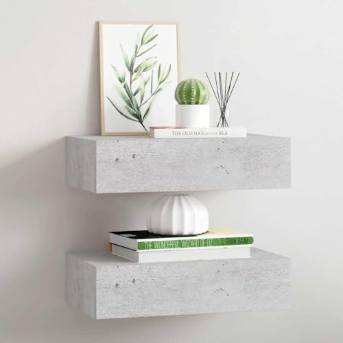 WRJENFSC Wandregal mit Schublade Schwebendes Regal 2er Set Betongrau 40x23,5x10 cm MDF Metall für Wohnzimmer Schlafzimmer Kompakte Ablage WRJENFSC Wandregal mit Schublade Schwebendes Regal 2er Set Betongrau 40x23,5x10 cm MDF Metall für Wohnzimmer Schlafzimmer Kompakte Ablage von WRJENFSC