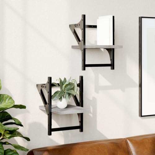 WRJENFSC Wandregal mit Stangen 2er Set Grau Sonoma 20x25x30 cm Holzwerkstoff Metall Schweberegal für Wanddeko Wohnzimmer Bad Küche von WRJENFSC