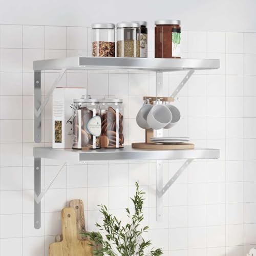 WRJENFSC Wandregale 2 STK. 50x40 cm Silbern Edelstahl Küchenregal Wand Wandregal Küche Pflanzenregal Cd Regal für Schlafzimmer Wohnzimmer Küche Badezimmer WRJENFSC Wandregale 2 STK. 50x40 cm Silbern Edelstahl Küchenregal Wand Wandregal Küche Pflanzenregal Cd Regal für Schlafzimmer Wohnzimmer Küche Badezimmer von WRJENFSC
