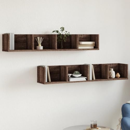 WRJENFSC Wandschränke Schwebend Braun Eichen-Optik 99x18x16,5 cm 2 Stück Modernes Design Robust Regal für Aufbewahrung Bücher Deko in Wohnzimmer Büro Badezimmer von WRJENFSC