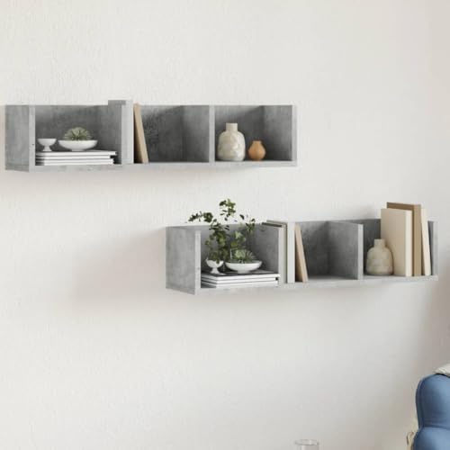 WRJENFSC Wandschrank 2 Stück Betongrau 75x18x16,5 cm Holzwerkstoff Schwebendes Regal für Bücher Deko Wohnzimmer Küche Bad Modernes Design von WRJENFSC