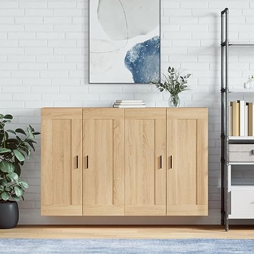 WRJENFSC Wandschrank 2er Set Sonoma-Eiche 69,5x34x90 cm Holzwerkstoff mit Aluminiumgriffen Modernes Design Reichlich Stauraum Wandmontage für Küche Wohnzimmer Flur von WRJENFSC