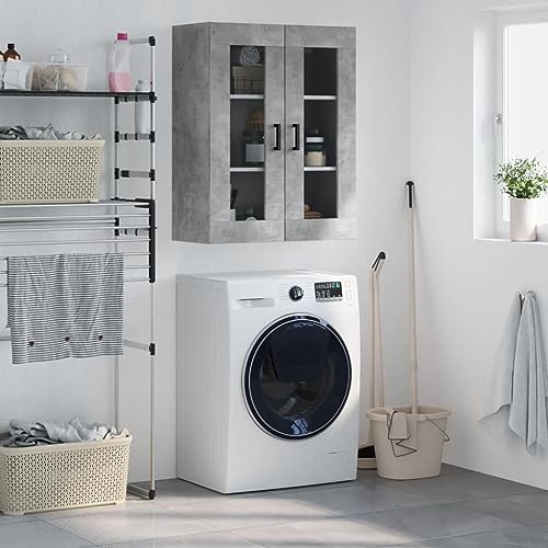 WRJENFSC Wandschrank Betongrau 69,5 x 34 x 90 cm aus Holzwerkstoff mit Glastüren Modernes Design Robust & Langlebig Viel Stauraum für Living Room Bedroom Flur von WRJENFSC