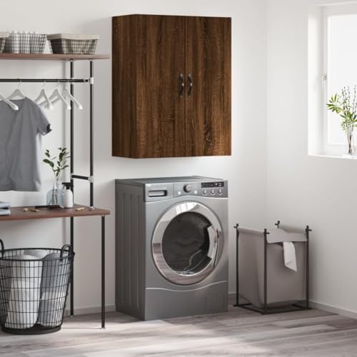 WRJENFSC Wandschrank Braun 69,5x34x90 cm Holzwerkstoff Eiche Eisengriffe Wandmontage Kommode Sideboard für Wohnzimmer Schlafzimmer Flur Büro von WRJENFSC