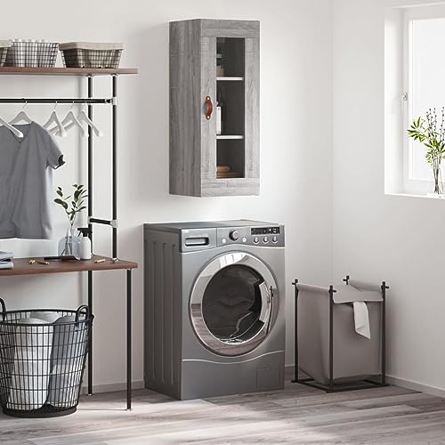 WRJENFSC Wandschrank Grau Sonoma 34,5x34x90 cm aus Holzwerkstoff mit Glasfront Modernes Design Robuster Hängeschrank für Wohnzimmer Flur und Schlafzimmer von WRJENFSC