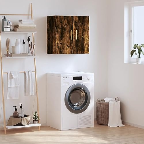 WRJENFSC Wandschrank Räuchereiche 60x31x60 cm Holzwerkstoff Hängeschrank mit Stauraum und Präsentationsfläche für Küche Bad und Wohnzimmer von WRJENFSC