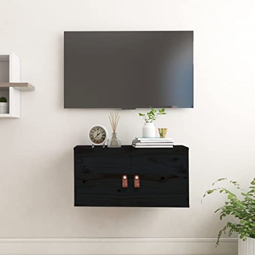 WRJENFSC Wandschrank Schwarz Massivholz Kiefer 60x30x30 cm Wandregal mit rustikaler Optik für Küche Bad Wohnzimmer Aufbewahrung von WRJENFSC