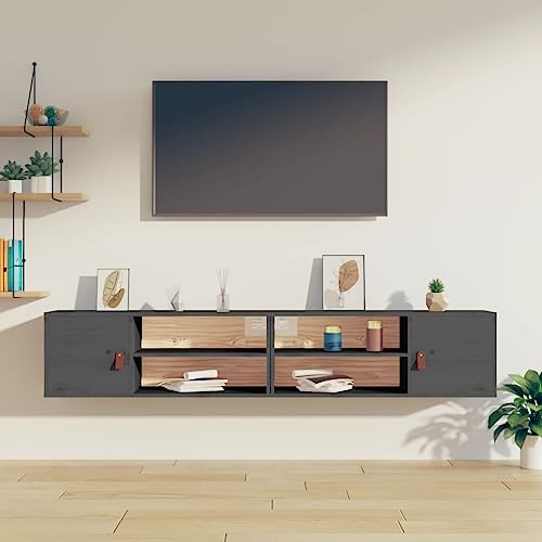 WRJENFSC Wandschrank Set 2 Stück Grau 80x30x30 cm Massivholz Kiefer Schwebendes Regal mit Tür und Fächern für Wohnzimmer Bad Küche Dekoration WRJENFSC Wandschrank Set 2 Stück Grau 80x30x30 cm Massivholz Kiefer Schwebendes Regal mit Tür und Fächern für Wohnzimmer Bad Küche Dekoration von WRJENFSC