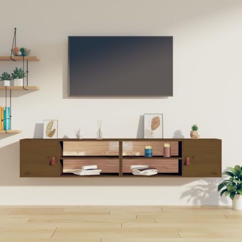 WRJENFSC Wandschrank Set 2X Honigbraun Massivholz Kiefer 80x30x30 cm Rustikales Design mit 4 Fächern und Tür für Wandmontage Bücherregal Deko in Wohnzimmer Küche Bad WRJENFSC Wandschrank Set 2X Honigbraun Massivholz Kiefer 80x30x30 cm Rustikales Design mit 4 Fächern und Tür für Wandmontage Bücherregal Deko in Wohnzimmer Küche Bad von WRJENFSC