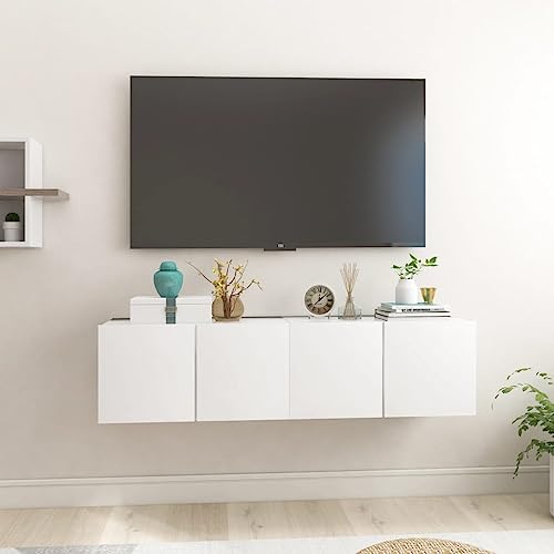 WRJENFSC Weiße TV-Hängeschränke 60x30x30 cm 2er Set Wandmontage Modernes Design für Wohnzimmer Aufbewahrung von WRJENFSC