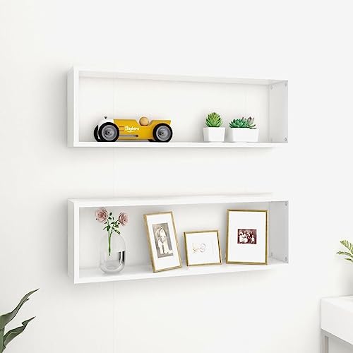 WRJENFSC Weiße Würfelregale 2 Stück Wandregal Set aus Holzwerkstoff 80x15x26,5 cm Schlichtes Elegantes Design Robust und Stabil für Bücher CDs Pflanzen Deko in Wohnzimmer Küche Bad von WRJENFSC