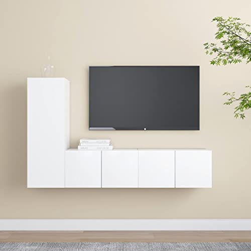 WRJENFSC Weißer TV-Schrank Set Hängend Holzwerkstoff 90cm & 2x30cm Aufbewahrung Sideboard Fernsehschrank für Wohnzimmer von WRJENFSC