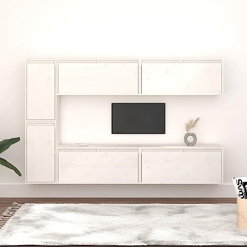 WRJENFSC Weißer TV Schrank Set aus Massivholz Kiefer 6 Stück 4x80x30x35cm und 2x30x30x60cm für Wohnzimmer Hängend mit Robustem Design von WRJENFSC