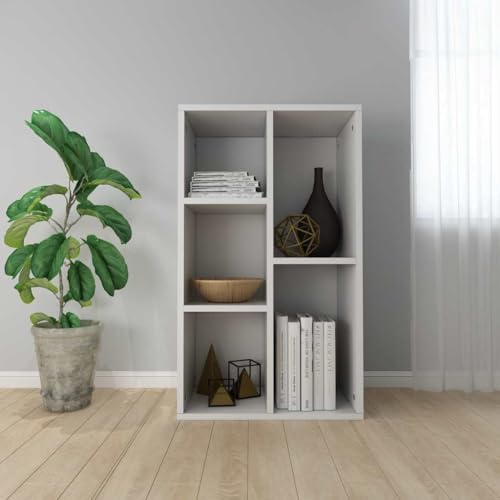 WRJENFSC Weißes Bücherregal Schmal 50x25x80 cm Holzwerkstoff mit 5 Fächern als Sideboard für Wohnzimmer Elegantes Design Robust und Langlebig von WRJENFSC