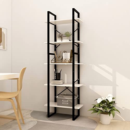 WRJENFSC Weißes Bücherregal aus Kiefer Massivholz 5 Fächer Kombinierbares Regalsystem 60x30x175 cm Modernes Design für Wohnzimmer Balkon von WRJENFSC