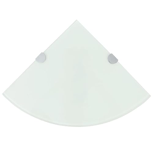 WRJENFSC Weißes Glas Eckwandregal 25x25 cm mit Verchromten Halterungen Schwebendes Design für Küche Badezimmer Wohnzimmer Dekorative Ablage von WRJENFSC