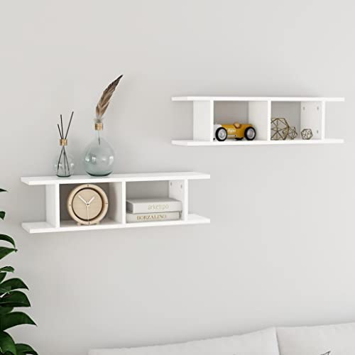 WRJENFSC Weißes Wandregal 2 Stück Holzwerkstoff 75x18x20 cm Schmal Modernes Design Unsichtbares Montagesystem für Bücher Deko Pflanzen in Wohnzimmer Schlafzimmer Bad Küche von WRJENFSC