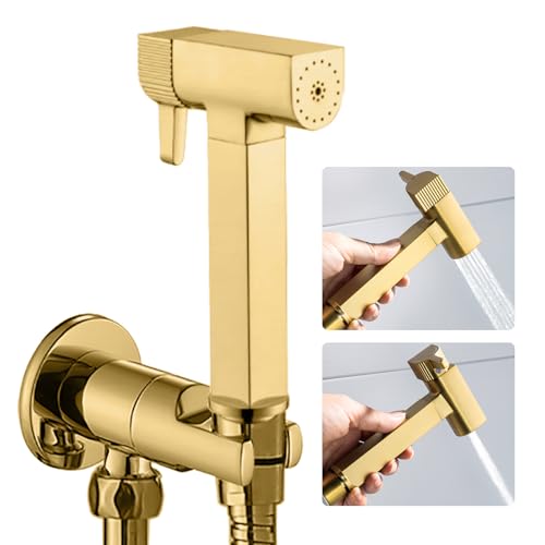 WRKMH Bidet Handbrause Set Gebürstetes Gold 2 Funktionen Handbrause Toilette Messing Wandmontiert Bidet Armaturen mit 1.2m Duschschlauch, Ein Zulauf und Ein Ablaufeckventil von WRKMH