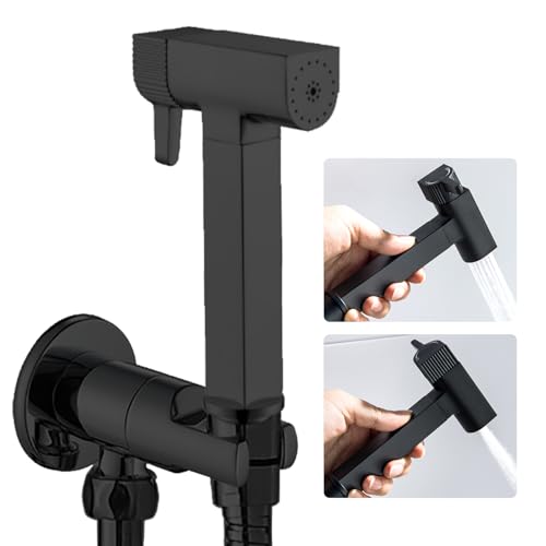 WRKMH Bidet Handbrause Set Schwarz 2 Funktionen Handbrause Toilette Messing Wandmontiert Bidet Armaturen mit 1.2m Duschschlauch, Ein Zulauf und Ein Ablaufeckventil von WRKMH