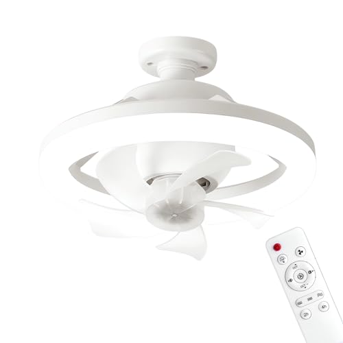 Leise E27 Deckenventilator mit Beleuchtung und fernbedienung Dimmbar 48W LED Küche Deckenlampe mit Ventilator Timer 360° Drehbar Deckenventilator mit Licht (Weiß) von WRMING