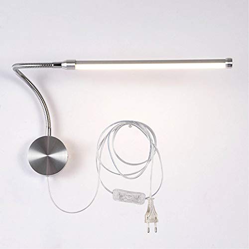WRMING 6W LED Leselampe Wandlampe mit Schalter,Modern Schlafzimmer Nachttischlampe,Silber Einstellbar Schwanenhals Lampe,Büro Kinderzimmer Studie Innen Wandbeleuchtung,mit 190cm Kabel,3000k,with plug von WRMING