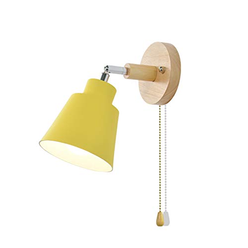 WRMING Innen Holz Wandlampe mit Schalter, Moderne Schlafzimer Nachttischlampe, Drehbar Aluminium Wandleuchte für Kinderzimmer, Schlafzimmer, Wohnzimmer, Flur, Treppe Innenbeleuchtung, E27,Gelb von WRMING