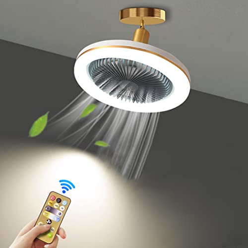 WRMING Klein Leise Deckenventilator mit LED Licht und Fernbedienung E27 Deckenlampe mit Ventilator, 30W Dimmbar Lampe mit ventilator für Schlafzimmer Bad Loft, Timer, 26cm von WRMING