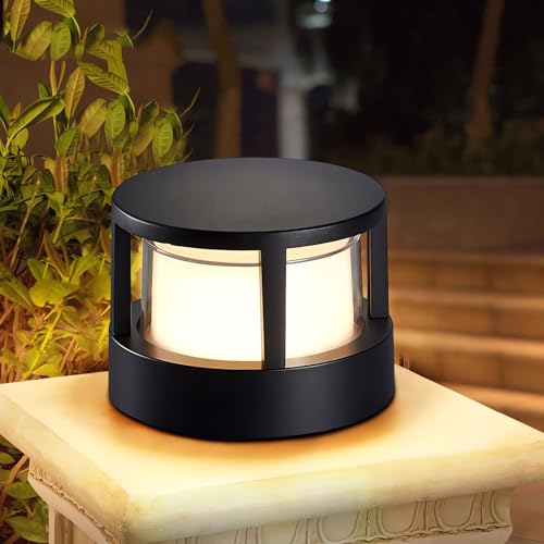 WRMING LED klein Sockelleuchte Außen, Schwarz Garten Pollerleuchte, IP65 Wasserdicht Gartenlampe, Aluminium Aussenwandleuchte, Balkon Terrasse Deckenleuchte, 3000K Warmweiße von WRMING