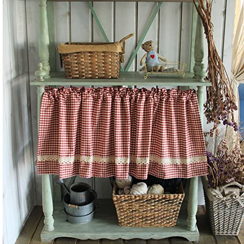 WRMING Landhausstil Küche Scheibengardine Rot Kariert Design Blickdicht Vintage Bistrogardine Café Bistro Küchenvorhang Fensterdekorationen kurz Vorhänge, 1 Stück,W x H 130x40cm von WRMING