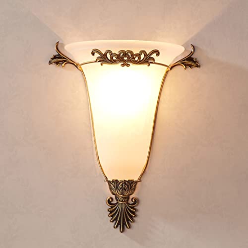 WRMING Innen Wandleuchte Messing Vintage Wandlampe Antik Landhaus Flurlampe Schlafzimmer Nachttischlampe E27 Glas Retro Wandbeleuchtung für Küche Wohnzimmer Treppen Restaurant (1 Stück) von WRMING