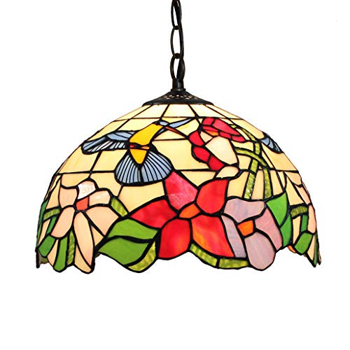 WRMING Tiffany Pendelleuchte Bunt Glas, Retro Esszimmer Kronleuchter, Landhausstil Hängelampe Kinderzimmer retro esstisch schlafzimmer pendellampe, Wohnzimmerlampe, Metallschlinge, E27, 30cm von WRMING