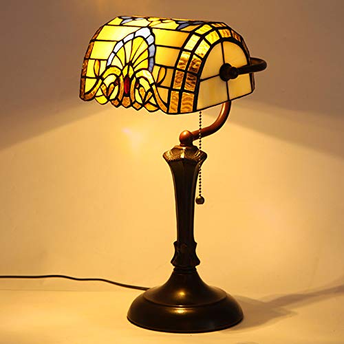 WRMING Tiffany Stil Tischlampe Vintage Retro Schreibtischlampe Bunte Glas Bibliotheksleuchte Schlafzimmer Bankerlampe Nachttischlampe Bürolampe Lampenschirm, E27 von WRMING