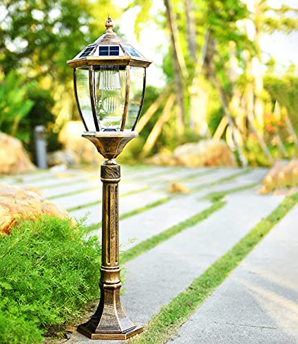 WRMING Vintage Solar Pollerleuchte Außen Garten Laterne Outdoor LED Wegeleuchten mit Fernbedienung und Dämmerungssensors IP65 Aluminium Gartenleuchte Terrassen Gehwege Standleuchte, H80cm,Bronze von WRMING