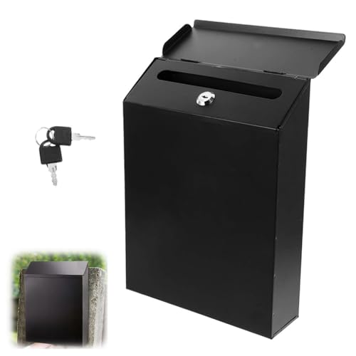 WRQIOO Briefkasten Klein, Postkasten mit Schloss und 2 Schlüsseln, Dekorativer Briefkasten Bunt, Wandbriefkasten, Eisenkunst Zaunbriefkasten für Zuhause, Büro, Garten (Schwarz,22x6.5x29cm) von WRQIOO