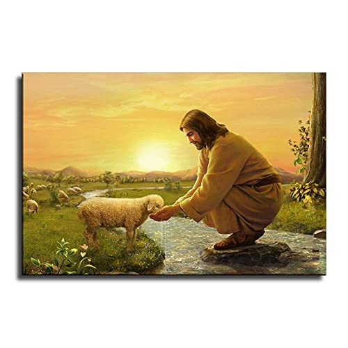 Der gute Schäferhund Jesus Christus Poster, Leinwand, Kunstdruck, Jesus mit Lamm, Poster, Zuhause, Raumdekoration, -701 (30,5 x 45,7 cm, ohne Rahmen) von WRR