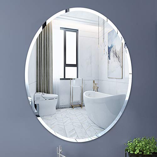 Ovaler Wandspiegel für das Badezimmer, 60 cm x 80 cm Elegantes Design Rahmenloser HD-Glasspiegel mit zeitgenössischen abgeschrägten Kanten von WRRAC-Spiegel